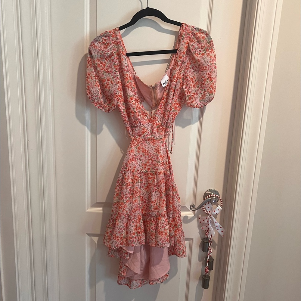 Pink and Orange Floral Cutout Dress